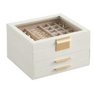 SONGMICS Caja de Joyas, de 3 Niveles, con 2 Cajones, 23,1 x 20,3 x 13,5 cm | Estuche de Joyería, Gran Capacidad, Estilo Glam, nube blanca y Marrón Camello, GISELLA Colección JBC239WT