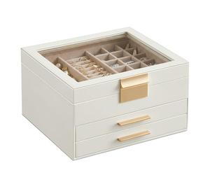 SONGMICS Caja de Joyas, de 3 Niveles, con 2 Cajones, 23,1 x 20,3 x 13,5 cm | Estuche de Joyería, Gran Capacidad, Estilo Glam, nube blanca y Marrón Camello, GISELLA Colección JBC239WT
