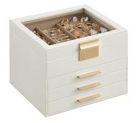 SONGMICS Caja de Joyas, de 4 Niveles, con 3 Cajones, 23 x 20 x 16,5 cm | Estuche de Joyería, Gran Capacidad, Estilo Glam, Nube Blanca y Dorado, GISELLA Colección JBC173W01