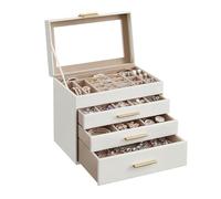 SONGMICS Caja de Joyas, de 4 Niveles, con 3 Cajones, 25,1 x 15,3 x 21,5 cm | Estuche de Joyería, Gran Capacidad, Estilo Glam, Blanco Nube y Marrón Camello, GISELLA Colección JBC161W01