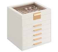 SONGMICS Caja de Joyas, de 6 Niveles, con 3 Cajones, 23 x 20 x 22 cm | Estuche de Joyería, Gran Capacidad, Estilo Glam, nube blanca y Marrón Camello, GISELLA Colección JBC176W01