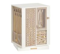 SONGMICS Caja de Joyería Giratoria 360°, Joyero con 4 Cajones, Organizador para Accesorios, Collares, Pulseras, Anillos y Pendientes, Idea de Regalo, Blanco Crema JBC211WD01