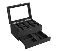 SONGMICS Caja de Relojes con 8 Ranuras, Estuche de Relojes de Madera de 2 Niveles con Tapa de Cristal, Almohadillas, Forro de Terciopelo, Regalo de Seres Queridos, Negro Tinta JOW008B02