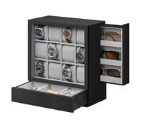 SONGMICS Caja expositora de reloj, color negro UJOW014B01 | Joyero vertical, MDF y chapa de madera, 11.6 x 5.9 x 12.9 pulgadas, idea de regalo, negro y gris, colección ANICIA UJOW014B01