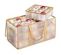 SONGMICS Caja Grande para Adornos de Navidad, 10,2 cm 54 Ranuras, Caja de Plástico para Adornos de Navidad con Tapa, Doble Cremallera, 6 Bandejas, Asas Laterales, Dorado Arena RFB030A01