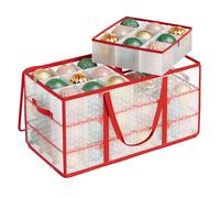 SONGMICS Caja Grande para Adornos de Navidad, 10,2 cm 54 Ranuras, Caja de Plástico para Adornos de Navidad con Tapa, Doble Cremallera, 6 Bandejas, Asas Laterales, Rojo Cereza RFB030T01
