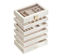 SONGMICS Caja Joyero Apilable, Caja de Joyas de 6 Capas Grande, Tapa de Cristal Transparente, 17 x 28 x 25,3 cm, para Cajón de Tocador, Idea de Regalo, Blanco Nube JBC195W01