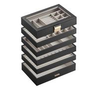 SONGMICS Caja Joyero Apilable, Caja de Joyas de 6 Capas Grande, Tapa de Cristal Transparente, 17 x 28 x 25,3 cm, para Cajón de Tocador, Idea de Regalo, Negro Tinta JBC195B01