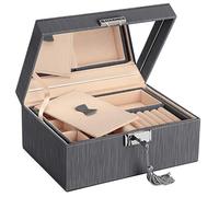 SONGMICS Caja Joyero de 2 Niveles, Estuche de Joyas con Cerradura, con Bandeja Plegable, Separador Extraíble, Marco Grueso, Regalo para los Seres Queridos, Gris JBC232GY