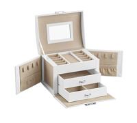 SONGMICS Caja Joyero de 3 Niveles, Caja para Joyas con Asa, 2 Cajones, Espejo, Cerradura, para Viajar, Estilo Moderno, Regalo para Seres Queridos, Blanco Clásico/Gris Pizarra/Negro Clásico, Regalo de