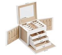 SONGMICS Caja Joyero de 4 Niveles con Asa, Espejo, Cerradura | Caja para Joyas con Asa, Espejo, Cerradura, para Viajar, Beige Arena JBC159W01