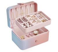 SONGMICS Caja Joyero de Viaje, 2 Niveles, 16 x 11 x 7,8 cm | Caja de Joyas Pequeña Portátil, para Accesorios Grandes, Navidad, Idea de Regalo, Multicolor, GISELLA Colección JBC166X101