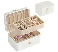 SONGMICS Caja Joyero de Viaje, 2 Niveles, 16 x 11 x 7,8 cm | Caja de Joyas Pequeña Portátil, para Accesorios Grandes, Navidad, Idea de Regalo, Blanco, GISELLA Colección JBC166W01