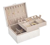 SONGMICS Caja Joyero de Viaje, 2 Niveles, 23,9 x 20,5 x 11,2 cm | Caja de Joyas Pequeña Portátil, para Accesorios Grandes, Navidad, Idea de Regalo, Blanco, GREETA Colección JBC165W101