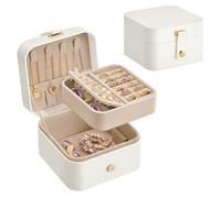 SONGMICS Caja Joyero de Viaje, Caja de Joyas Pequeña, 2 Niveles, Joyero Portátil, para Accesorios Grandes, 11,2 x 11,8 x 7,2 cm, Idea de Regalo, Blanco Nube JBC185W03