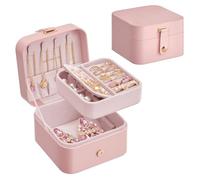 SONGMICS Caja Joyero de Viaje, Caja de Joyas Pequeña, 2 Niveles, Joyero Portátil, para Accesorios Grandes, 11,2 x 11,8 x 7,2 cm, Idea de Regalo, Rosa Jalea JBC185R02