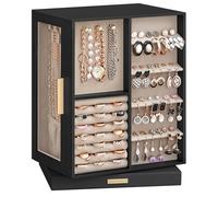SONGMICS Caja Joyero Giratorio 360°, Caja de Joyas con 5 Cajones, Ventanas Laterales de Cristal, Gran Capacidad, Almacenamiento Vertical, Diseño Abierto, Idea de Regalo, Negro Tinta JBC170B01