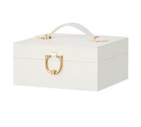 SONGMICS Caja Joyero, Organizador de Joyas de 2 Niveles con Bandeja Extraíble y Asa, para Collares, Pendientes y Anillos, 17 x 20,5 x 9,5 cm, Ideal para Regalo, Blanco Crema