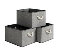 SONGMICS Caja Organizadora Plegable, Caja de Almacenamiento de Tela, Juego de 3, sin Tapa, con Asas, 40 x 30 x 25 cm, Patrón de Lino, Gris RFB013G01