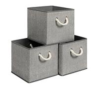 SONGMICS Caja Organizadora Plegable de Tela, Juego de 3, 30 x 30 x 30 cm | Caja de Almacenamiento, sin Tapa, con Asas, Patrón de Lino, Gris, Colección TINA RFB016G01V1