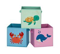 SONGMICS Caja organizadora Tela, Caja almacenaje Infantil, Juego de 3, Organizadora Juguete, Plegables con Asas, para habitación de niños, 30 x 30 x 30 cm, Tema del mar, Azul, Verde y Rosa RFB701Y03