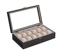 SONGMICS Caja para Relojes con 12 Compartimentos, Madera Maciza, con Tapa de Cristal, Cojín, Regalo para Queridos, Negro Ébano JOW120B01