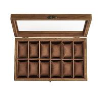 SONGMICS Caja para Relojes con 12 Compartimentos, Caja para Relojes de Madera Maciza, con Tapa de Cristal, Cojín para Relojes, Regalo para Queridos, Nogal Rústico JOW120K01
