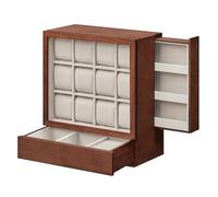 SONGMICS Caja para Relojes con 12 Ranuras, Expositor con Ventana, Chapa de Madera Maciza, Forro de Terciopelo, Almacenamiento Vertical, Ahorro de Espacio, Idea de Regalo, Marrón Café JOW014K01