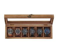 SONGMICS Caja para Relojes con 6 Compartimentos, Caja para Relojes de Madera Maciza, con Tapa de Cristal, Cojín para Relojes, Regalo para Queridos, Nogal Rústico JOW006K01