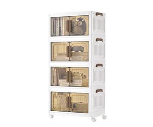 SONGMICS Cajas Almacenaje, 4 Niveles, Apilables, con Ruedas | Cajas Almacenaje Plastico, con Puerta Magnética, 55 L por Nivel, Blanco, Colección DENNYS RLB445WZ01