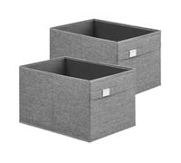 SONGMICS Cajas Almacenaje, Juego de 2 Cubos Almacenaje de Armario, 40 x 30 x 25 cm, 2 Asas, Plegables, Tejido Oxford y Tejido Aspecto Lino, Lavables, Portaetiquetas Metálicos, Gris Paloma ROB240G02