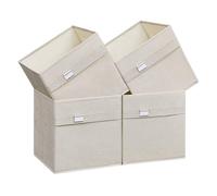 SONGMICS Cajas Almacenaje, Juego de 4 Cubos de Almacenaje, 30 x 30 x 30 cm, 2 Asas, Plegables, Tejido Oxford y Tejido Aspecto Lino, Lavables, Portaetiquetas Metálicos, Blanco Nube ROB230W04