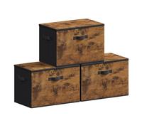 SONGMICS Cajas de Almacenamiento Plegables, Juego de 3 Organizadores en Cajas con Tapas y Asas, para Ropa, 50 x 30 x 30 cm, Tejido de Tela No Tejida, Marrón Rústico RYZ050BH02