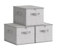 SONGMICS Cajas almacenaje Plegables, Juego de 3, con Tapas y Asas | Organizadores para Ropa, 40 x 30 x 25 cm, Papel, Tejido de Tela No Tejida, Gris Paloma, Colección TINA RZB003W01