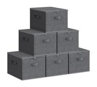 SONGMICS Cajas almacenaje Plegables, Juego de 6, con Tapas y Asas | Organizadores para Ropa, 40 x 30 x 25 cm, Tejido de Tela No Tejida, Gris Pizarra, Colección TINA RZB003G02