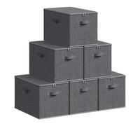 SONGMICS Cajas almacenaje Plegables, Juego de 6, con Tapas y Asas | Organizadores para Ropa, 50 x 30 x 30 cm, Tela con Aspecto de Lino, Gris Pizarra, Colección TINA RZB050GN03