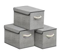 SONGMICS Cajas Almacenaje Ropa de Tela, Juego de 3, 38 x 25 x 25 cm | Cajas Organizadoras con Tapa, Organizador de Armario, Gris Paloma y Gris Pizarra, Colección TINA RFB013G02