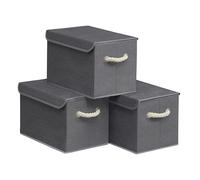 SONGMICS Cajas Almacenaje Ropa de Tela, Juego de 3, 38 x 25 x 25 cm | Cajas Organizadoras con Tapa, Organizador de Armario, Gris, Colección TINA RFB013GZ01