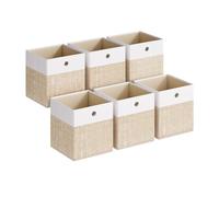 SONGMICS Cajas Almacenaje, Set de 6, Plegable, 30 x 30 x 30 cm | Cajas Organizadoras de PP, Tela, Sin Olores, Beige Arena, Colección TINA RFB430LF02