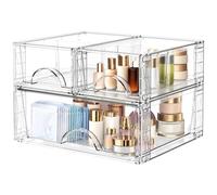 SONGMICS Cajas de Almacenaje Apilables, con Cajones, Juego de 3 | Organizadores Transparentes, 38 x 30,5 x 25,7 cm, para Baño, Blanco Crema, Colección Dennys LPD140WH03