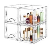 SONGMICS Cajas de Almacenaje Apilables, con Cajones, Juego de 4 | Organizadores Transparentes, 30,5 x 18,9 x 17,8 cm, para Baño, Blanco Crema, Colección Dennys LPD202WH04