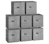 SONGMICS Cajas de Almacenaje, Juego de 8 Cajas de Almacenaje de 28 cm de Tela no Tejida, con Asas Dobles, Organizadores de Cubos, para Estantería, Plegables, para Ropa, Gris Espadaña ROB826G01