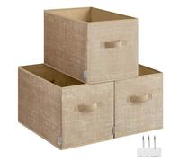SONGMICS Cajas de Almacenaje Plegables, Juego de 3 Cestas de Tela, 50 x 30 x 30 cm, Organizadores de Armario, 2 Asas, Portaetiquetas, para Dormitorio, Salón, Beige Arena ROB450K01