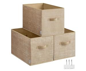 SONGMICS Cajas de Almacenaje Plegables, Juego de 3 Cestas de Tela, 50 x 30 x 30 cm, Organizadores de Armario, 2 Asas, Portaetiquetas, para Dormitorio, Salón, Beige Arena ROB450K01