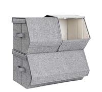 SONGMICS Cajas de Almacenamiento Apilables con Tapas, Juego de 3 Organizadores de Juguetes, Marco Metálico, Cierre Magnético, para Libros de Juguete, Gris RLB12GY