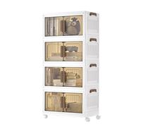 SONGMICS Cajas de Almacenamiento de 4 Niveles, Organizador con 1 Tapa, Cajas Apilables, con Ruedas, de Plástico, con Puerta Magnética, Blanco, 25 L por Nivel, RLB445WZ01