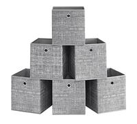 SONGMICS Cajas de Almacenamiento, Juego de 6 Cajas de Tela No Tejida con Asa, 26 x 26 x 28 cm, Unidad de Almacenamiento, para Estantes, Plegable, Almacenamiento de Ropa, Gris Jaspeado RFB026G01