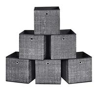SONGMICS Cajas de Almacenamiento, Juego de 6 Cajas de Tela No Tejida con Asa, 30 x 30 x 30 cm, Unidad de Almacenamiento, para Estantes, Plegable, Almacenamiento de Ropa, Negro Jaspeado RFB006B01