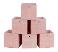 SONGMICS Cajas de Almacenamiento, Juego de 6 Cajas de Tela No Tejida con Asa, 30 x 30 x 30 cm, Unidad de Almacenamiento, para Estantes, Plegable, Almacenamiento de Ropa, Rosa CarameloRFB006R01
