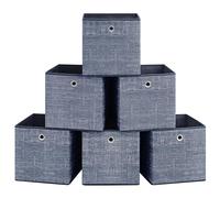 SONGMICS Cajas de Almacenamiento, Juego de 6 Cajas de Tela No Tejida con Asa, 30 x 30 x 30 cm, Unidad de Almacenamiento, para Estantes, Plegable, Almacenamiento de Ropa, Azul Nublado RFB006I01
